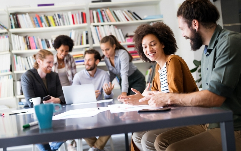 People collaborating in office setting