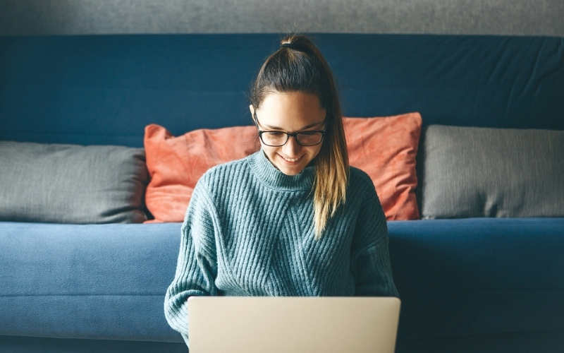 Young intern girl working from home